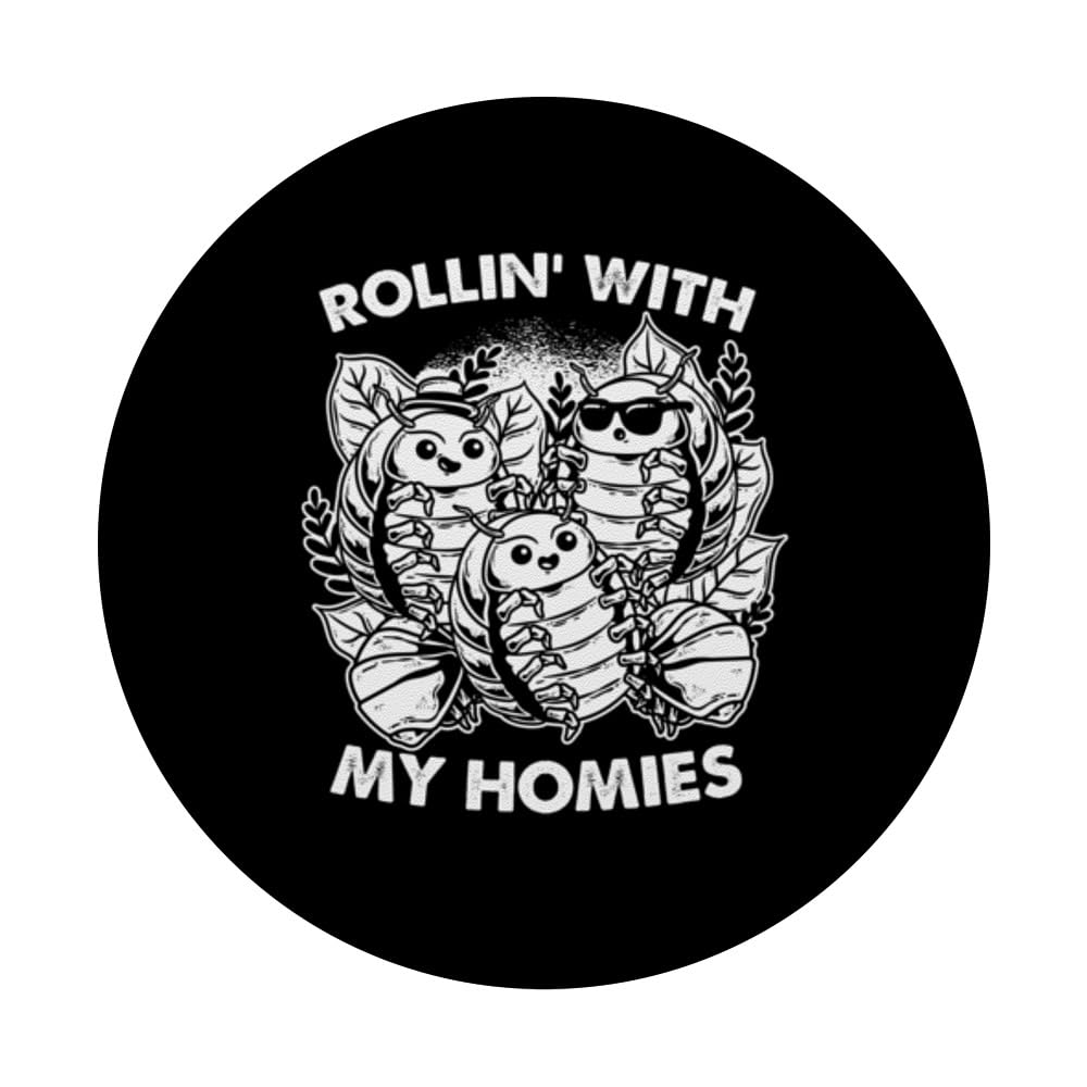 Isopod Pill Bug Rollie Pollie Rollin' With The Homies PopSockets Adhesive PopGrip, Black - Image 3