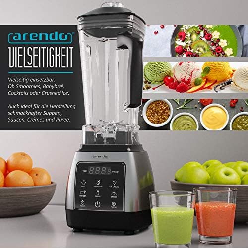 Bild 4 - Arendo - Standmixer 2000 Watt mit Touchpanel - Hochleitungsmixer - 2L - 9 Geschwindigkeitsstufen – max. 24.000 U/min - Pulsfunktion – Timer – 5 Programme – Mixer mit Display – 6 Messer aus Edelstahl