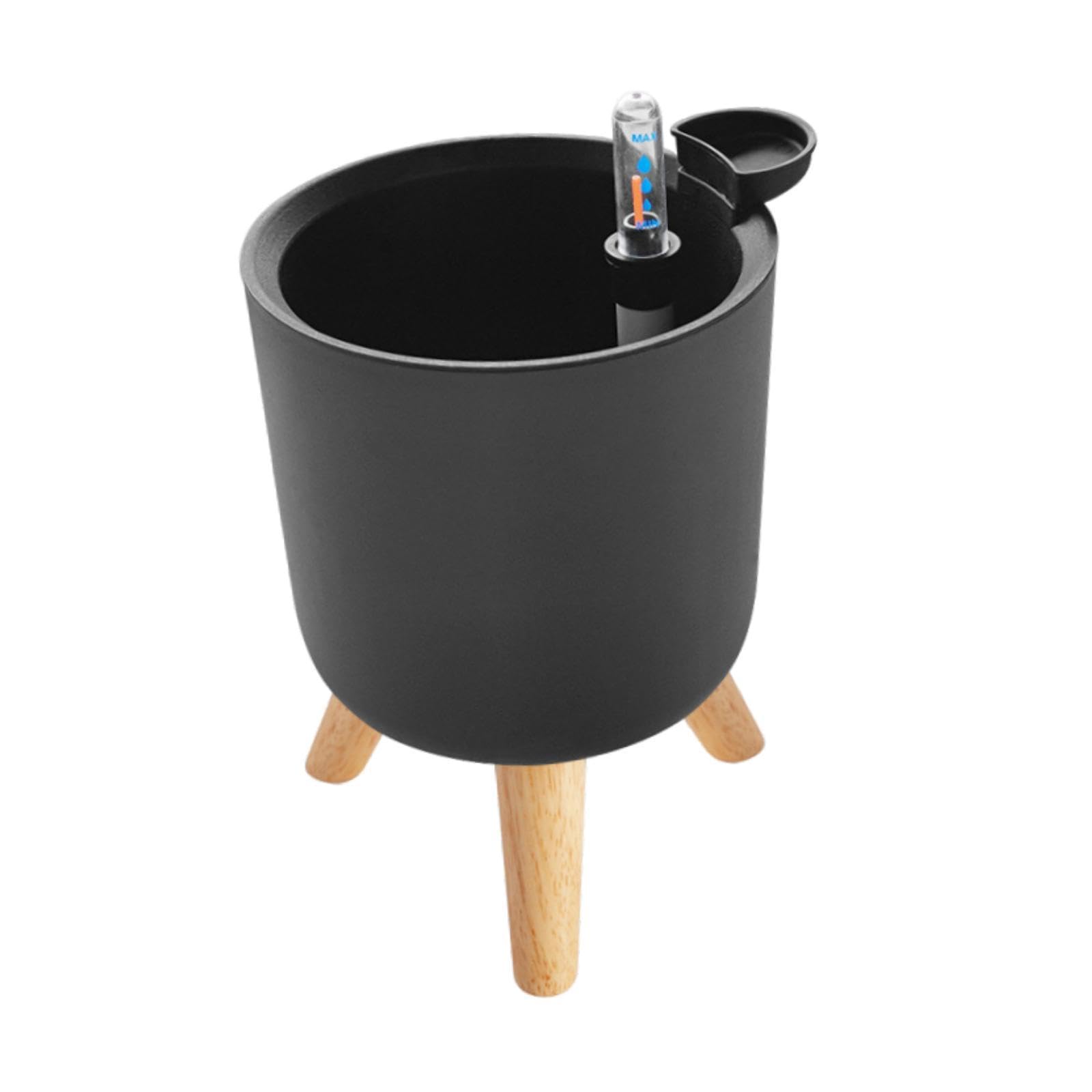 HGZLQKD Barrel Shaped Self Watering Planter with Water Level Indicator Window Box Cylinder Flower Pot with Drainage Hole Hidden Tray for Patio Garden Planting Vegetables, Succulent, Flowers, 17X15CM