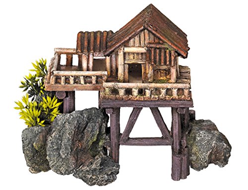 Nobby - Nobby - Décoration pour aquarium - Avec plantes - Maison en bois - 23 x 12,3 x 17 cm