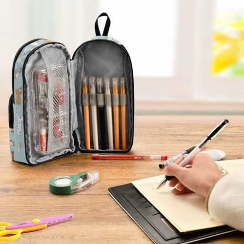 Image of ZAZYXTJ Cute Puppy Dog Standing Large Capacity Pencil Case 3 Compartment Pen Pouch Storage Canvas Makeup Bag for School Office Teen Girl Boy Men Women