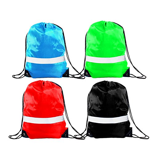 Drawstring Backpack Bag - 12 Pack Reflective Sack Backpack Sport Gym Cinch Bag Travel Fabric Drawstring Backpacks - Thumbnail 2