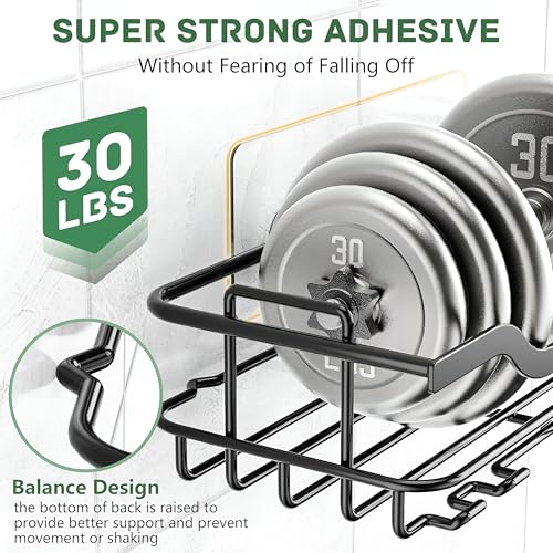 Image of Homeor 3 in 1 Rustproof Stainless Steel Self Adhesive Bathroom Shelf for Wall, Soap Dish, Racks & Shelves for Wall, Bathroom Organizer Without Drill, Adhesive Shower Caddy with Soap Holder, Black