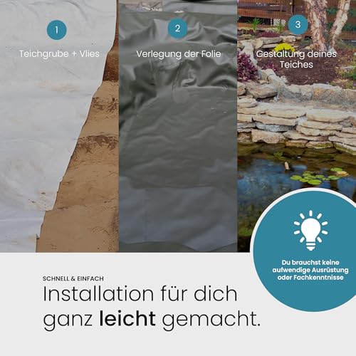 TeichVision - Premium PVC Teichfolie schwarz - Stärke 0,5 mm - 2 m x 3 m/PVC Folie schwarz auch geeignet als Hochbeet Folie wasserdicht
