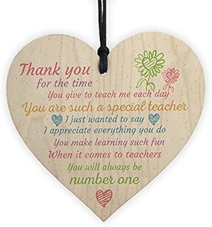 RED OCEAN Thank You Teacher Gift Wooden Heart Preeschool End of Term Leaving Present Gift For Her Him