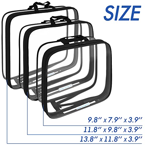Clear Compression Packing Cubes 3 Set - Large See-Through Plastic Suitcase Bags for Travel - Luggage Compressable Organizers - Transparent PVC Collapsible Cosmetic Bag for Backpack Black3