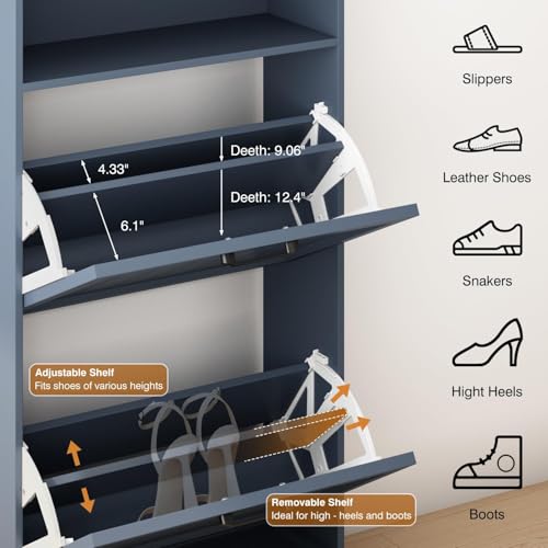 Image of 24 inch W Hidden Shoe Storage Cabinet with 2 Flip Drawers & Open Storage
