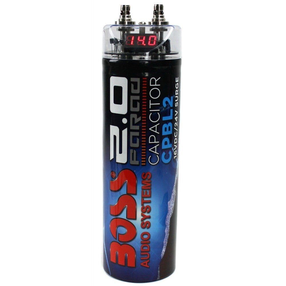 KIT SET PER BOSS AUDIO SYSTEMS CPBL2 1 condensatore 2 farad impianti fino a 2000 watt rms 1 2 3 4 5 10 capacitor con accensione cavo remote spl auto nero, 1 pezzo