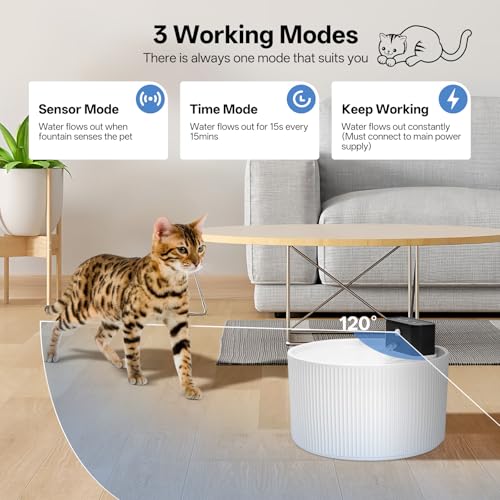 2.2L Ceramic Wireless Cat Water Fountain, Automatic Cat Water Dispenser 4000mAh Rechargeable Battery Operated, Ultra Quiet Cordless Pet Drinking Fountain with Motion Sensor(Porcelain White) - Image 3
