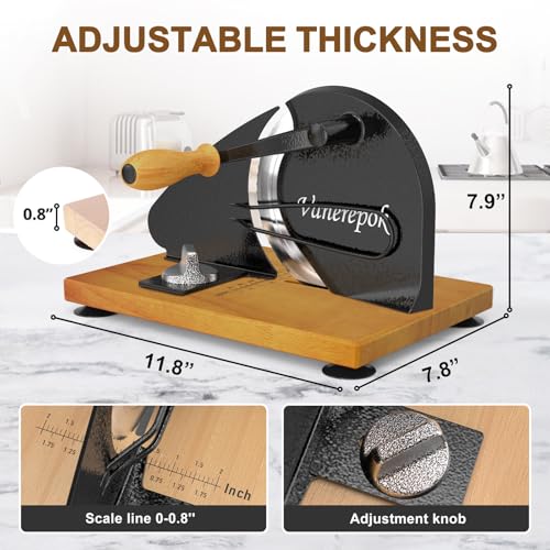 Image of vanerepok Upgrade Manual Bread Slicer for Homemade Sourdough Bread, Classic Hand Crank Home Bread Slicer With Scale Line and Steel Fence, Sharp Blade, Adjustable Width for Homemade & Commercial Use