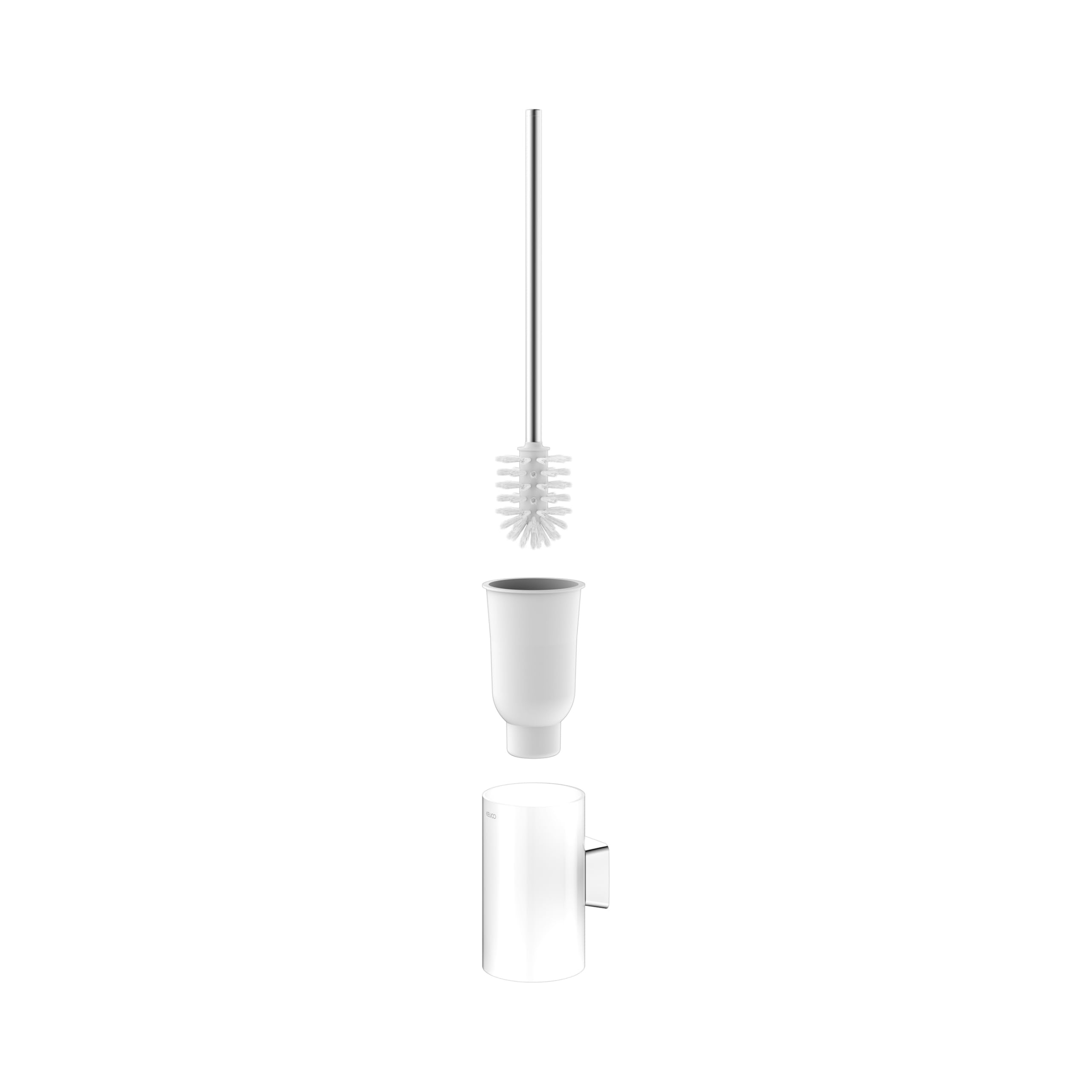 KEUCO Rose Set aus WC-Bürstengarnitur & 4 Bürstenköpfen, ohne Bohren, Chrom | Bürstengarnitur mit Glasgehäuse und Bürste, Ersatzköpfe weiß, inkl. Klebeset und Schraubset, Bürstenhalter mit Klobürste
