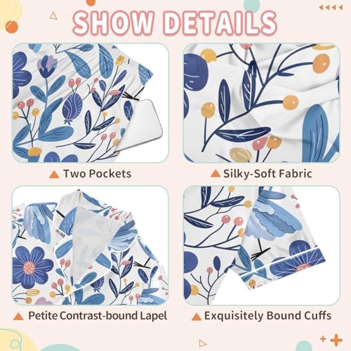 Blue Floral Bird Pajamas Set Summer Button Down Sleepwear Pjs Sets Comfy Loungewear3