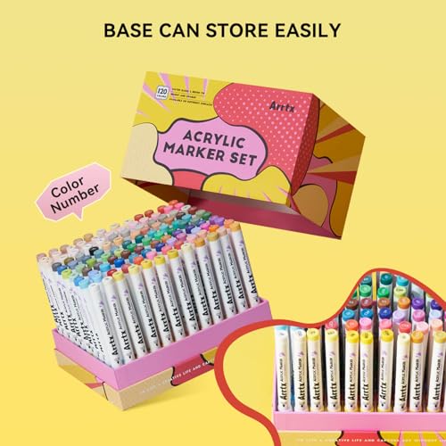 Image of Arrtx 120 Colors Markers Paint Pens, Acrylic Paint Pens for Artists Adults Coloring Drawing Cartoon Anime Comic - Brush Tip for Rock Painting, Wood, Canvas, DIY Crafts Making Art Supplies