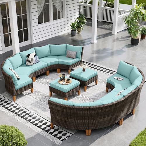Sophia & William 12-Piece Wicker Patio Furniture Set, Curved, Aqua Blue