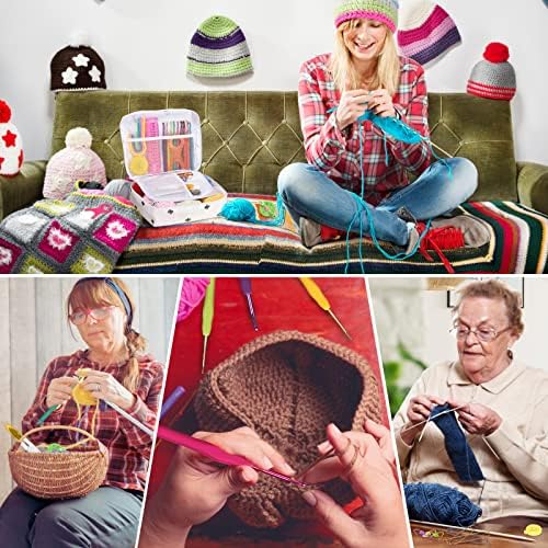 Scoutteemo 59 Pcs Crochet Hooks Set, Crochet Kits For Beginners Adults, Ergonomic Soft Rubber Grip Handles for Beginners Adults Sister Gift Knitting Tools with Case