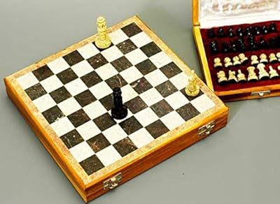 Song of India Beautiful Hand Carved Stone 10 inch Travel Chess Set