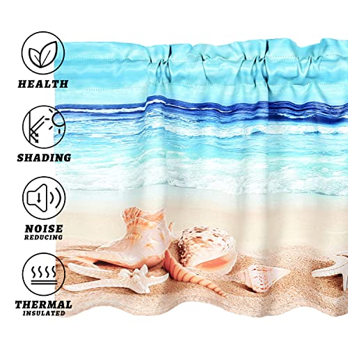 Ailuer Blue Sky Beach Seashell Starfish Valances For Windows, Window Treatment Valances Half Window Curtain Valance For Kitchen Living Room Bedroom Decor (Sea Beach, 52"X18") #TOP5