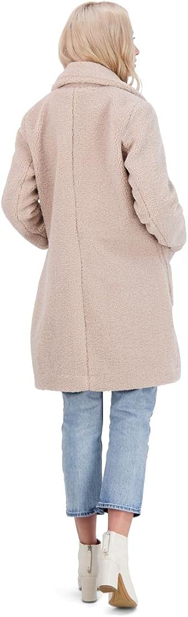 French Connection Teddy Faux Shearling Coat for Women-Open Front Lapel Midi Coat at  Women's Coats Shop