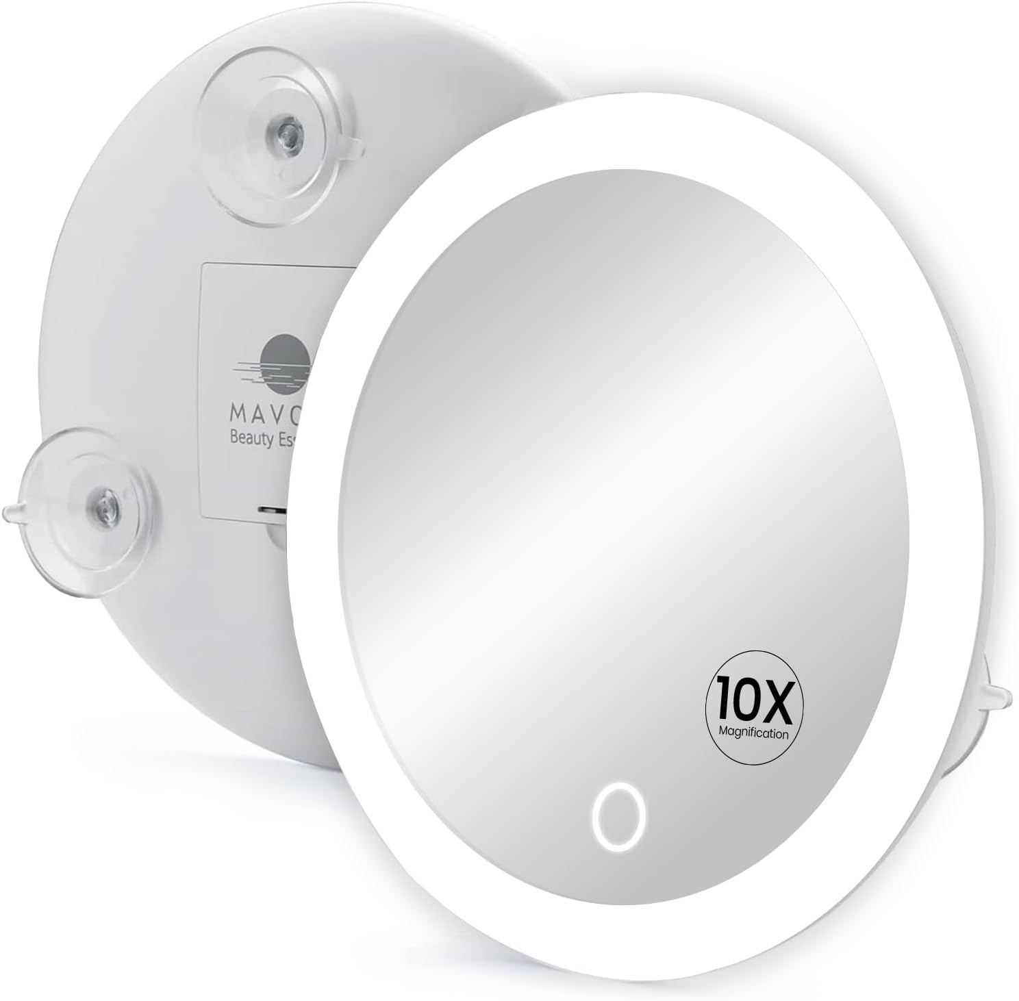 10X Magnifying Mirror with LED Light and 3 Strong Suction Cups. Compact, Lighted Makeup Mirror.