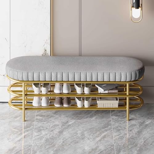 Banc à chaussures doré à 2 niveaux pour une entrée optimisée et moderne