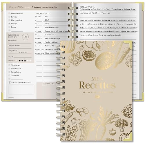 BIROYAL Carnet de Recettes à Remplir A5, Papier Épais 120g, Kaki