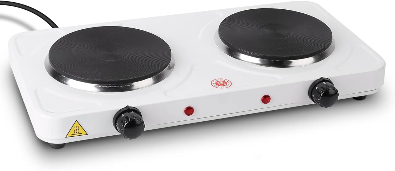 Placa de cocción eléctrica portátil 2 puestos 2000W vidrio control temperatura