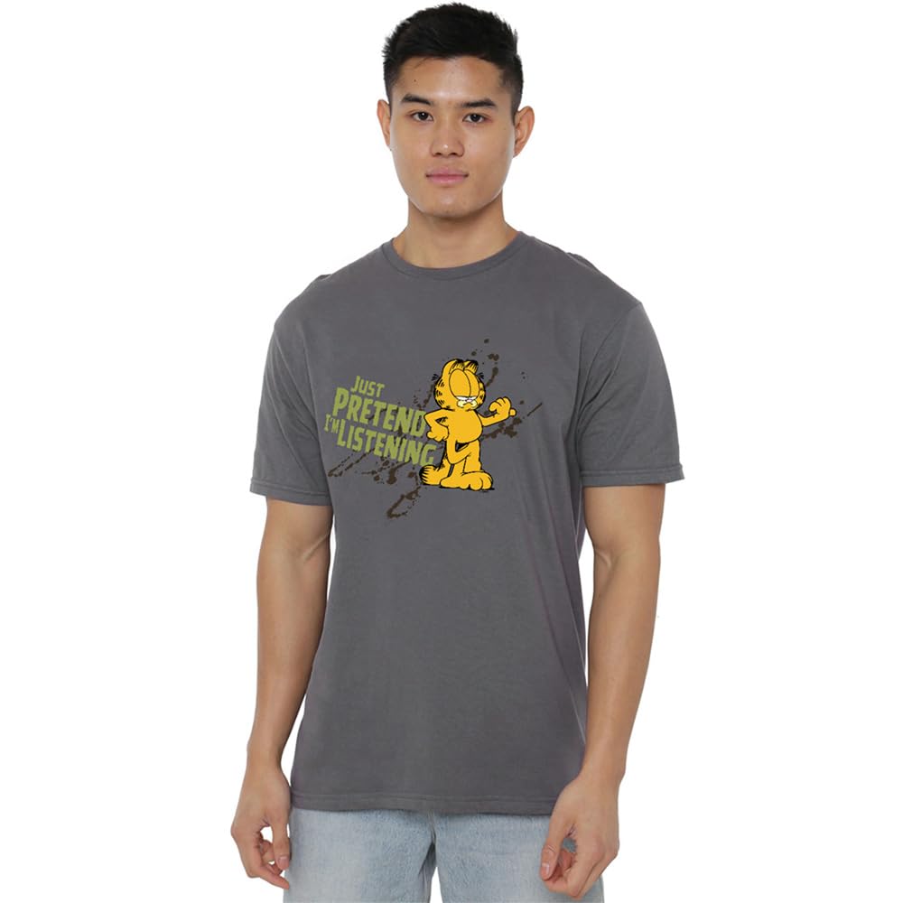 Garfield Men's Grey Just Pretend Im Listening T Shirt Charco in Size 4XL, Sports Direct