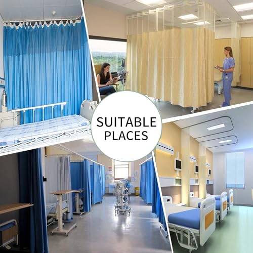 Room Divider Curtain 12ft x 8ft, Hospital Curtain Hanging Medical Privacy Room Divider Cubicle Curtains Semi Sheer Curtains for Hospital, Medical Clinic, Lab, Blue