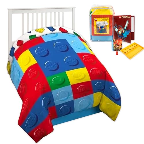 Franco Lego Bedding Set Twin Size Bed - Bundle Manufacturing Microfiber Twin Size Comforter Plus Folder, Mini Notebook, More | Lego Bedding and School Set for Boys