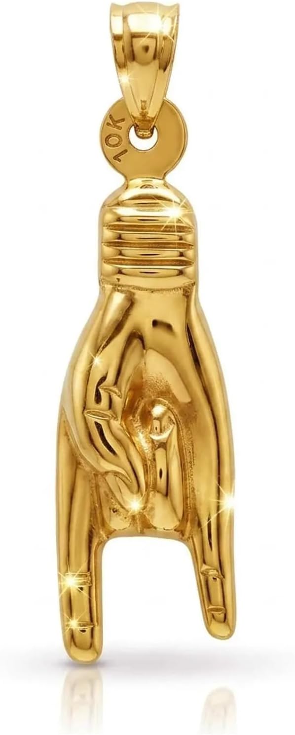 Gold Hand Sign Charm -10 Karat Gold- 3D Good Luck Hand-Italian Mano Cornuto