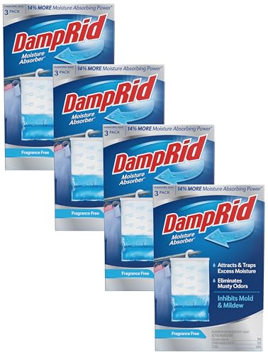 Image of DampRid Fragrance Free Hanging Moisture Absorber,16 oz. - Eliminates Musty Odors for Fresher Air,Ideal Moisture Absorbers for Closet,14% More-Moisture Absorbing Power*,(Pack of 12)