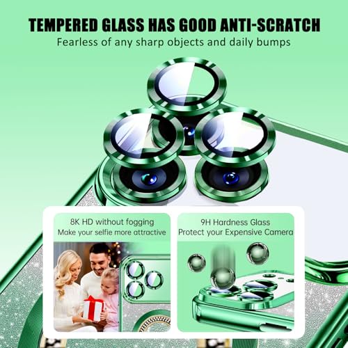 Image of Misscase for iPhone 17 Pro Magnetic Glitter Case Compatible with MagSafe,Full Protection Slim Shockproof Anti-Scratch Case with Camera Lens Protector Plating Bling Dust-Proof Net Green