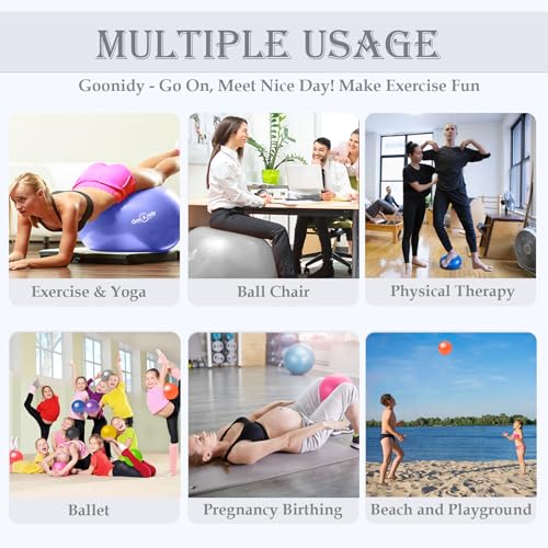 Soft Exercise Ball, Anti-Burst Pilates Yoga Ball Chair Supports 2200lb, Workout Equipment w/Pump for Women Pregnancy, Medicine, Birthing, Physical Therapy, Stability, Excersing, Birth, Swiss, Fitness by Goonidy - Image 4