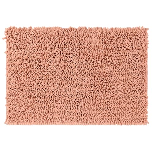 Tapis de bain chenille absorbant et lavable rose pour sol doux