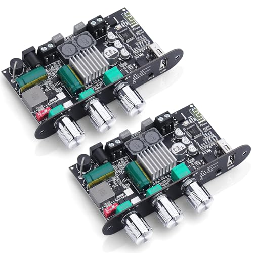 2 Pack ZK-1001U Bluetooth 5.3 Mono Amplifier Board with TWS & Boost Circuit Mini Audio Amp for Home Outdoor DIY Speakers with 100W Power Output Treble and Bass USB/AUX/BT Input DC 9-24V
