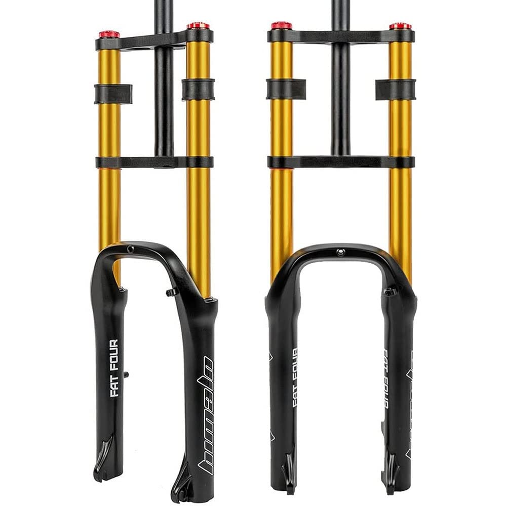 WIQUYBML 20 Inch Bike Fat Fork 4.0" Tire Air Suspension Double Shoulder 1-1/8" Disc Brake QR 135mm Travel 110mm Adjustable Rebound For Snow Beach XC MTB Bicycle 2880g