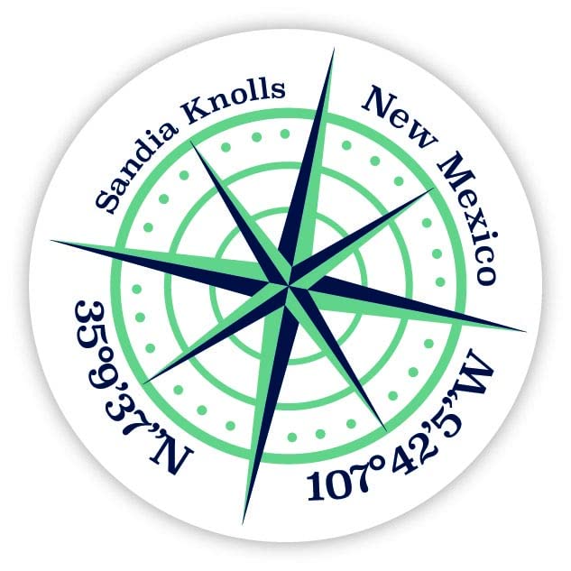 Sandia Knolls New Mexico 4-Inch Vinyl Decal Sticker Latitude Longitude Compass Design