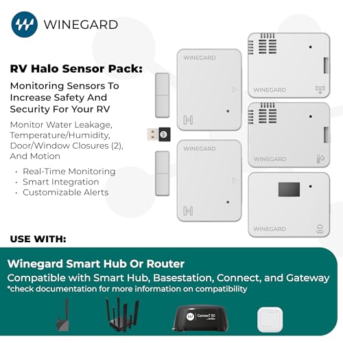 Image of Winegard HS‑K001 RV Halo Sensor Pack - Contact, Temp, Humidity, Water, PIR Motion Sensors - Bluetooth Dongle - Multi‑Sensor Kit for RV Halo Smart System