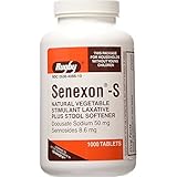 Rugby Senexon-S Generic for Senokot-S Vegetable Laxative Tablets Bottle of 1000 PACK of 2 Total 2000 Tablets