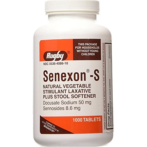 Rugby Senexon-S Generic for Senokot-S Vegetable Laxative Tablets Bottle of 1000 PACK of 2 Total 2000 Tablets
