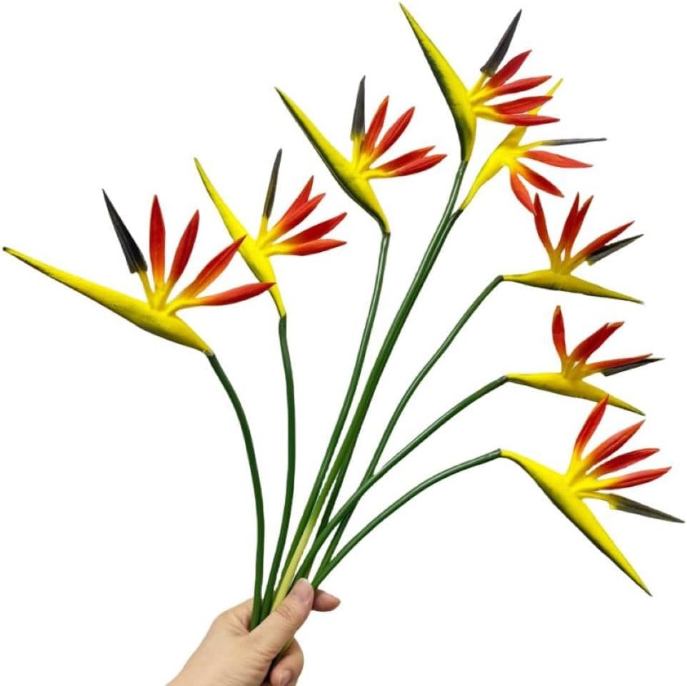 Corkwaw 8 Pack 21-1/2 Inch Artificial Flowers Bird of Paradise,Green Plant for Home Garden Decoration Office Verandah Wedding Decorations (Orange)