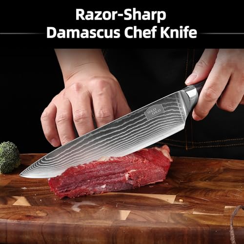 QKOQKO Damascus Chef Knife, 8-Inch Kitchen Knives with 9Cr18MoV Steel Core, Japanese Chef Knife with Durable Wood Handle - Professional Razor Sharp Cooking Chef Knife for Kitchen with Gift Box - image 5