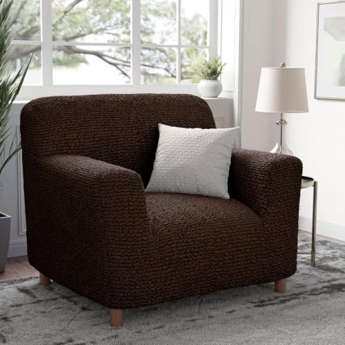 Image of Bellissima Sofa Covers - Premium Luxury Microfibra Plain Stretchable Sofa Cover Fully Covered Slipcover, Imported from Italy (Dark Chocolate, 1 Seater-US)