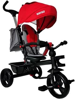 Replay Kids Triciclo Infantil Bebê Waygo, com Pedal, Puxador 2 em 1 Frente ou Costas, Cinto 3 pontos, Capota, Porta Copos Objetos e Bolsa,(Até 25kgs), Vermelho
