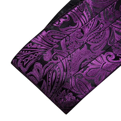 Image of Barry.Wang Men Silk Paisley Cummerbund and Pre-tied Bowtie Handkerchief Cufflink Set for Tuxedo