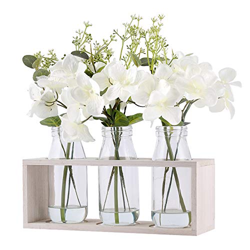 Hehimhis Fake Hydrangeas With Pot, 3 Potted Desktop Planter Artificial Flowers Artificial Plant With Wooden Stand For Wedding Party Desktop Home Decor, White #TOP24
