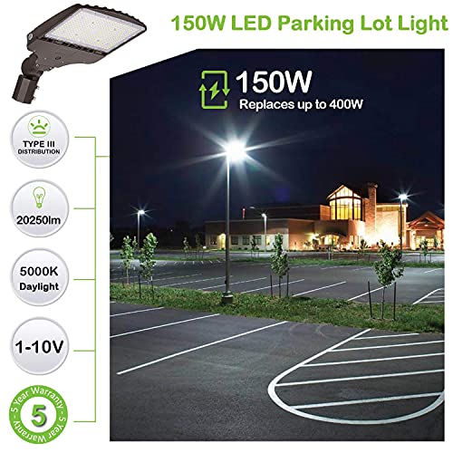 Hykolity Led Parking Lot Lighting 150W, 20250Lm (135Lm/W) 5000K Daylight Shoebox Light With Dusk To Dawn Photocell, [400W Hps Equiv.] 100-277V, Adjustable Led Shoebox Area Light, Slip Fitter Mount #TOP6