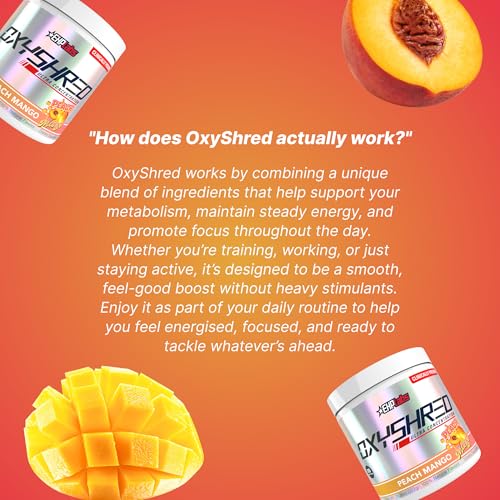 Image of EHP Labs OxyShred Pre Workout Powder - Preworkout Powder with L Glutamine & Acetyl L Carnitine, Energy Boost Drink - Peach Mango, 60 Servings