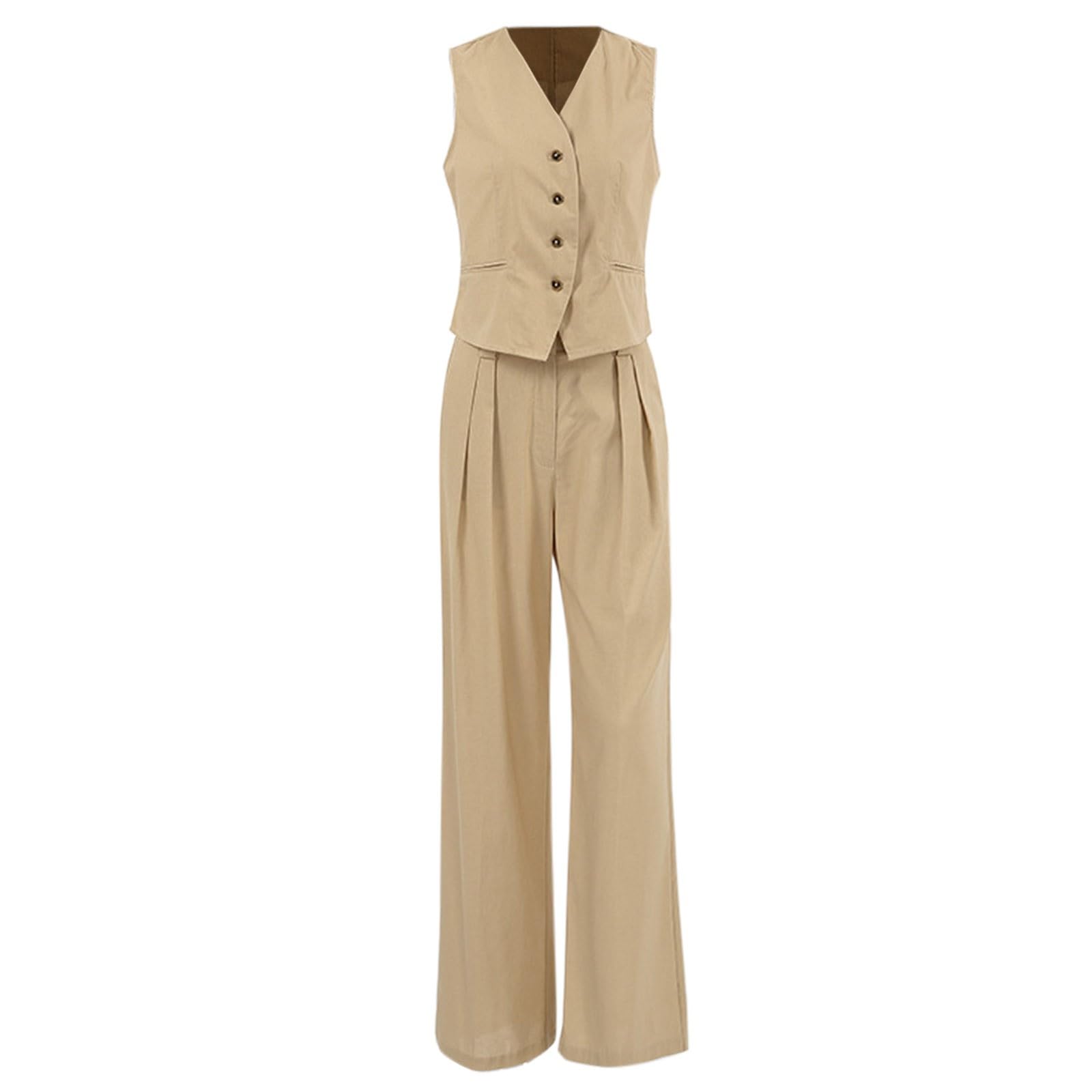2 Pezzi Vestito Da Donna In Lino Estivo Gilet Completo Gamba Larga Pantaloni Business Tempo Libero Vacanza Set Lavoro Confortevole Tuta Da Ginnastica Temperamento Alla Moda Completi Cerimonia