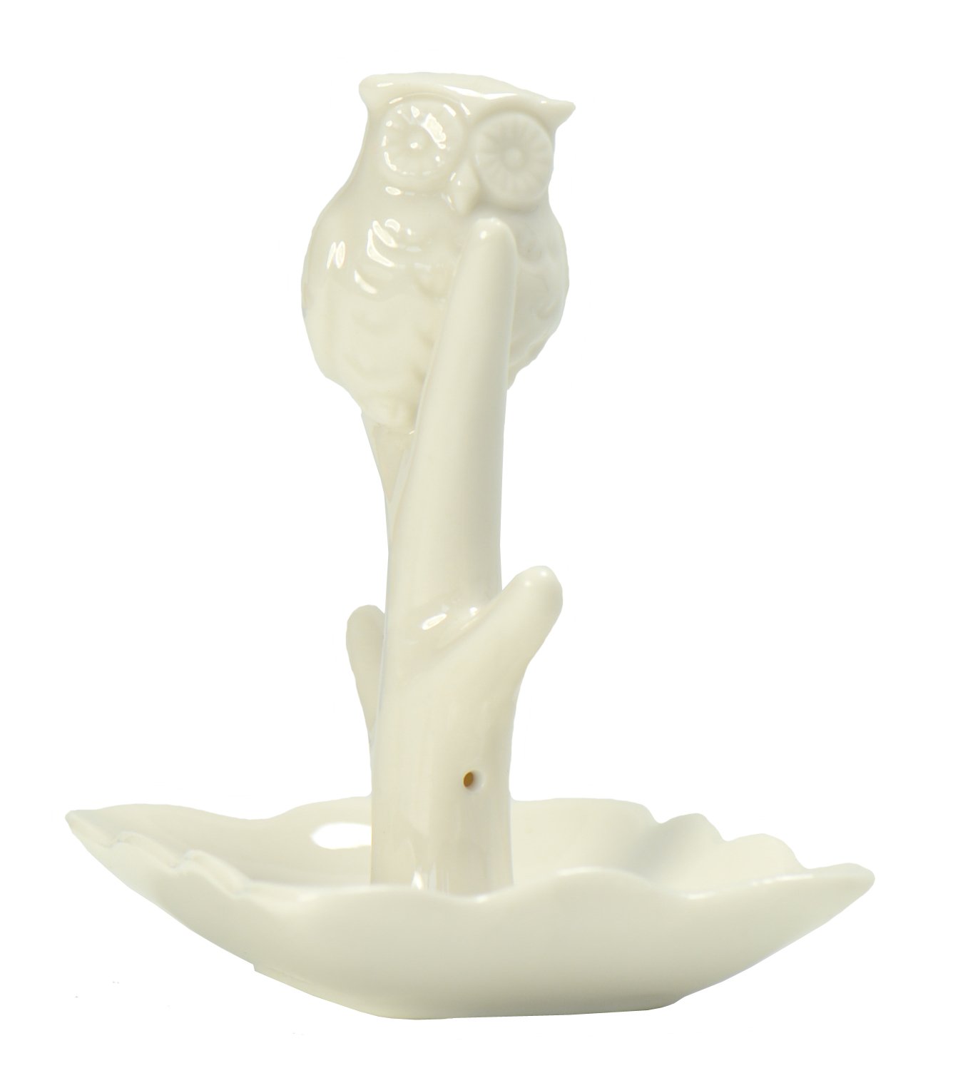 Owl Ring Holder with Tree Display Dish, Cute White Ceramic Engagement and Wedding Ring Holder